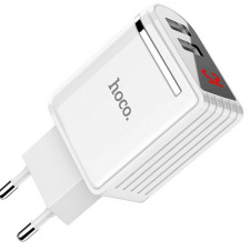 Сетевое зарядное устройство Hoco C39A USB Fast Charger 12W c LED дисплеем Белое